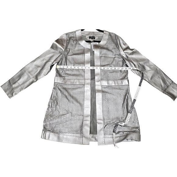 JEnvie New York Silver Perforated Leather Jacket L Lightweight Stylish Outerwear - Picture 7 of 9